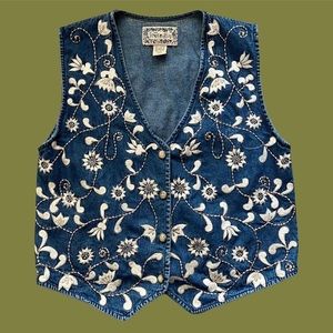 Vintage floral patterned denim vest